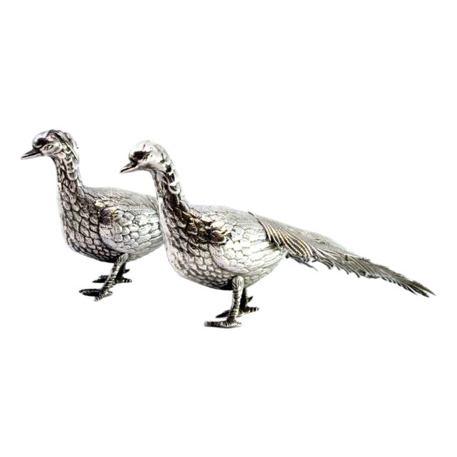 Couple of Silver Peacocks with Reliefs and Applications, Set of 2 For Sale