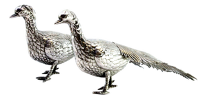 Couple of Silver Peacocks with Reliefs and Applications, Set of 2
