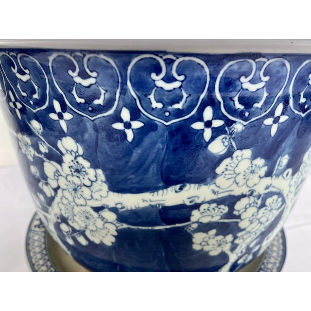 Blue Late 1800s Blue/White Prunus Blossom Chinese Jardiniere With Underplate For Sale - Image 8 of 15