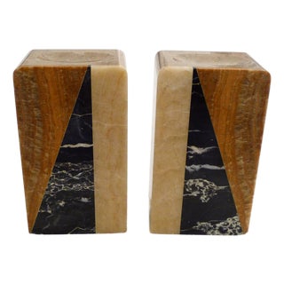 Art Deco Bookends in Marble and Onyx Block, 1930s, Set of 2 For Sale