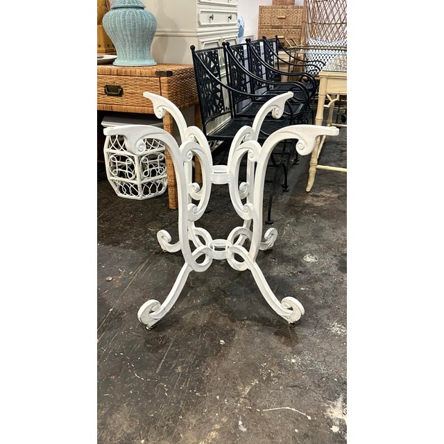 Hollywood Regency Vintage Cast Aluminum Curlicue Patio Dining Table Base For Sale - Image 3 of 9