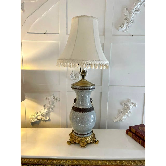 Ceramic Large Antique Victorian China and Ormolu Table Lamp, 1880s For Sale - Image 7 of 7