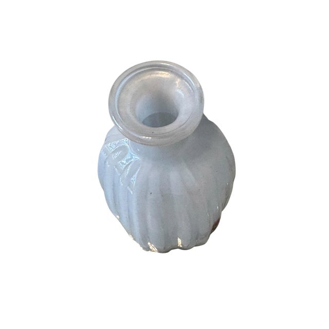 Glass Mid Century Italian Murano Style White Ribbed Rigadin Glass Vase With Millefiori Murrine For Sale - Image 7 of 9
