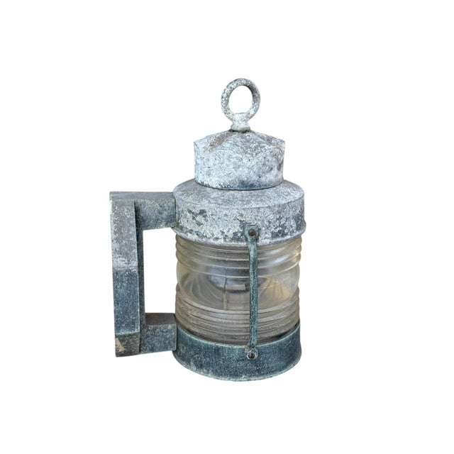 1960s Cast Aluminum and Glass Anchor Lantern Wall Sconces, a Pair For Sale - Image 4 of 9