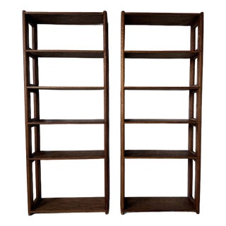 1970s Mid-Century Lou Hodges Style Solid Oak Six-Tier Bookcases – A Pair For Sale