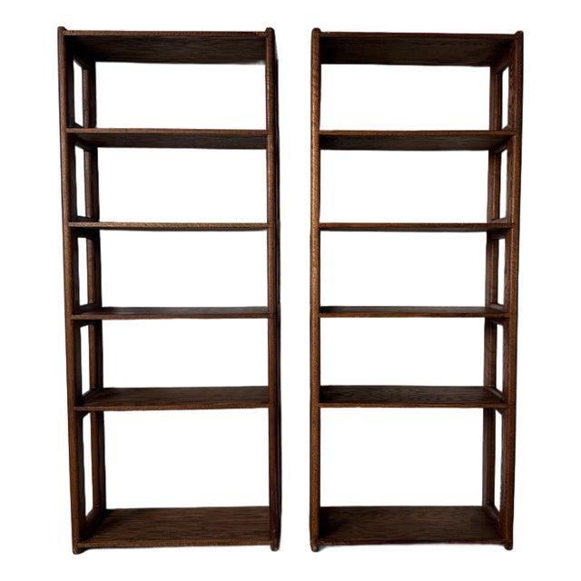 1970s Mid-Century Lou Hodges Style Solid Oak Six-Tier Bookcases – A Pair For Sale