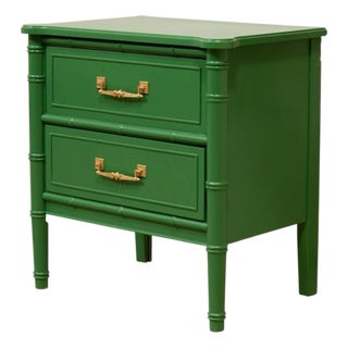 Mid 20th Century Emerald Faux Bamboo Nightstand For Sale