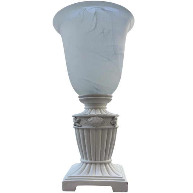 Vintage Neoclassical Urn Table Lamp With Shell & Starfish Motif, Cream Ivory For Sale - Image 4 of 7