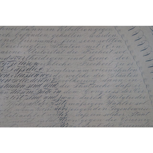 1865 WH Pratt German Calligraphic Emancipation Proclamation Lincoln Portrait Print, Framed For Sale - Image 10 of 13