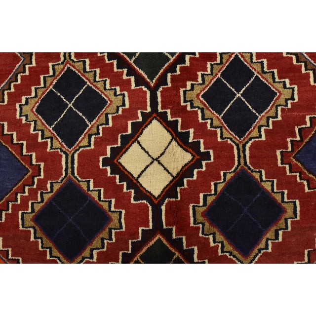 Textile Qashqai Rug 3’8” X 6’7” Red Wool Vintage Tribal Hand-Knotted Oriental Carpet For Sale - Image 7 of 13