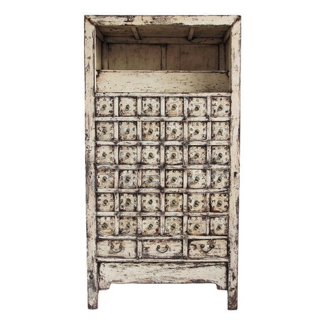 Antique White Painted Chinese Apothecary Cabinet For Sale
