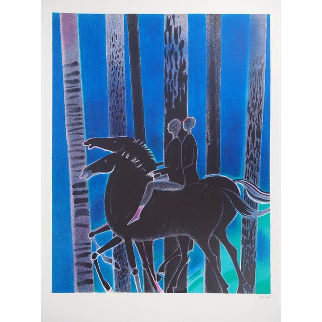 Albert Zavaro, Les chevaux noirs, Lithograph For Sale