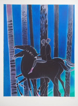 Albert Zavaro, Les chevaux noirs, Lithograph