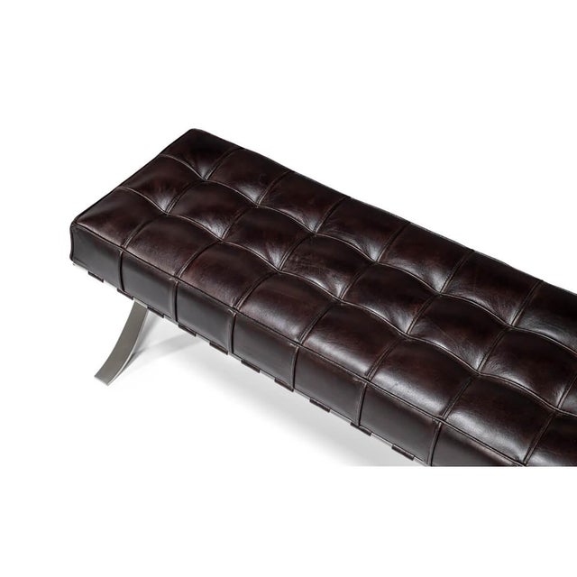 Metal Brown Mid Century Modern Style Leather Bench For Sale - Image 7 of 12