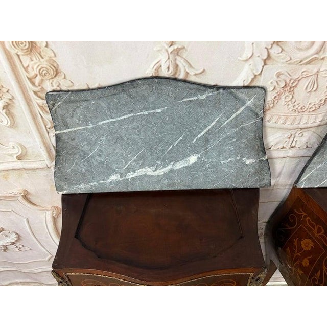 Pair of French Louis XV Style Bombe Nightstands - With Marble Tops For Sale - Image 16 of 18