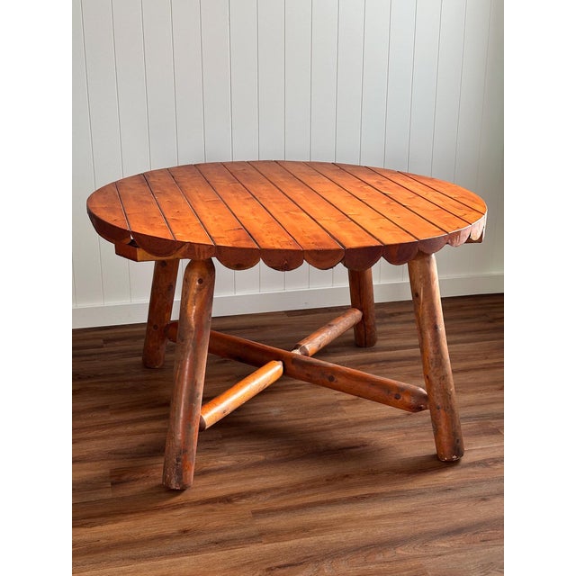 Antique Rustic Alpine Scalloped Pine Log Dining Table For Sale - Image 13 of 15