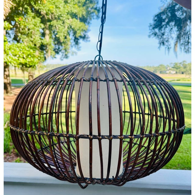 Franco Albini Rattan Cage Pendant Chandelier With Interior Shade For Sale - Image 11 of 12