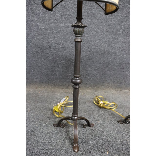 Bronze Pair of Brass & Bronze Finish Table Lamps With Coconut Shell Shades For Sale - Image 8 of 12