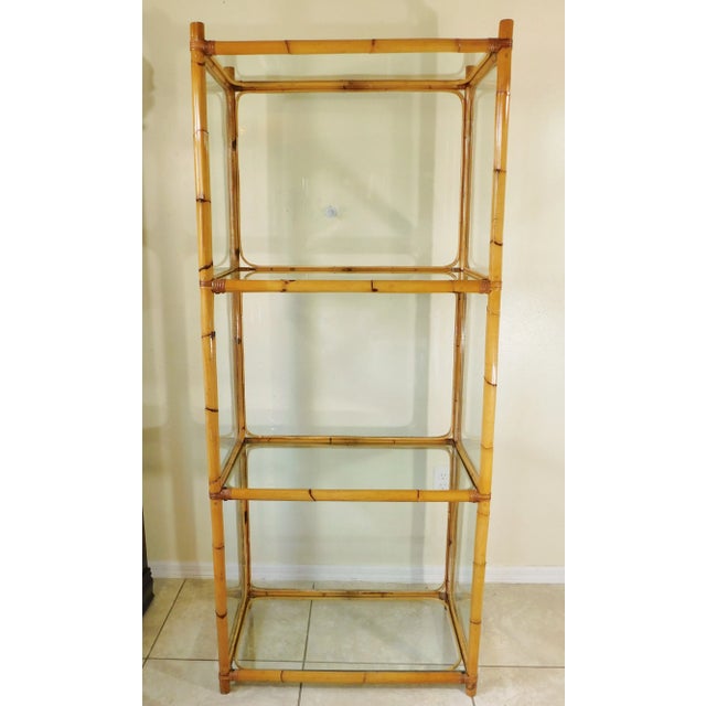 Large Vintage Bamboo & Encased Glass 4 Tier Etagere Book Shelf Rack Curio Display Case For Sale - Image 12 of 12