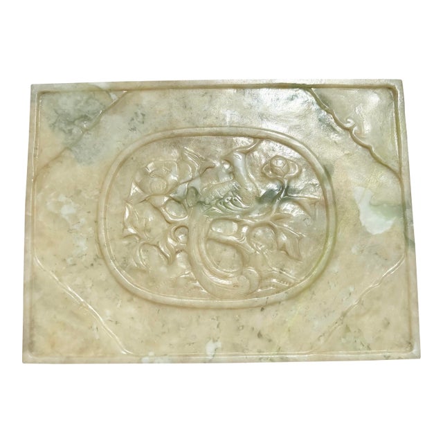 Antique Chinese Nephrite Jade Art Nouveau Box 1920 Natural Green Jewelry Trinket For Sale