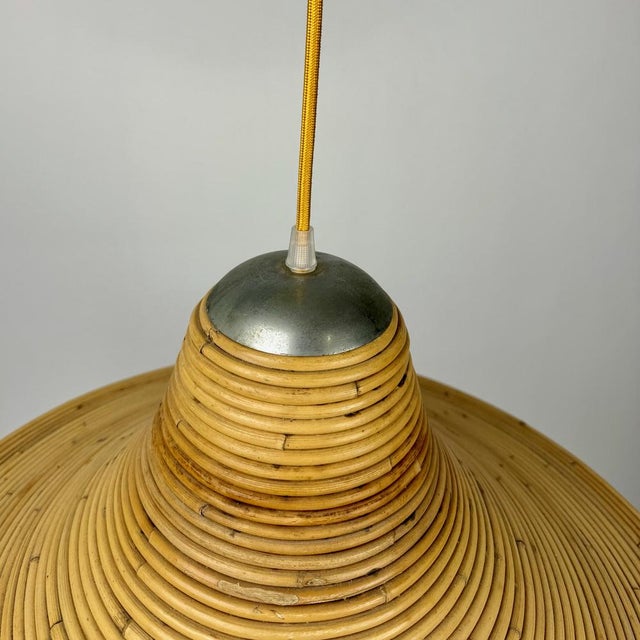 1970s Mid-Century Vivai Del Sud Style Pencil Reed Trumpet Pendant Lamp / 60s Italy from Vivai Del Sud, 1970s For Sale - Image 5 of 7