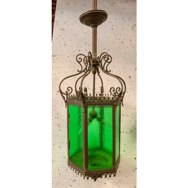 Metal Bronze and Patinated Brass Vestibule Lantern For Sale - Image 7 of 12