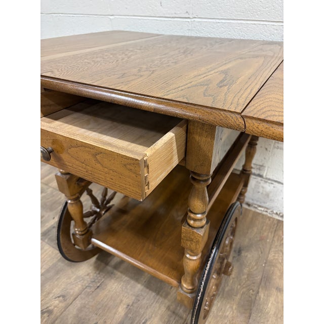 Brown Vintage Oak Drop Leaf Bar Cart Tea Cart For Sale - Image 8 of 13
