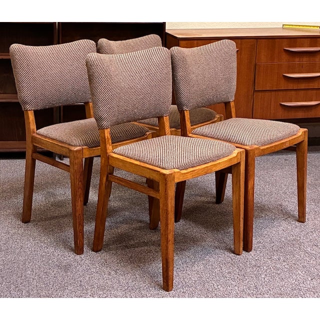 Set of Vintage English Oak Dining Chairs w/ Upholstered Back & Seat c.1950 Seats Lift Up / Easily Change Fabric - UK...