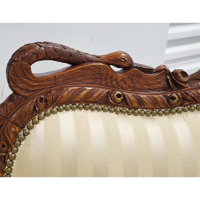 Antique French Louis XV Pierce Carved Swan Triple Back Sofa Couch ...