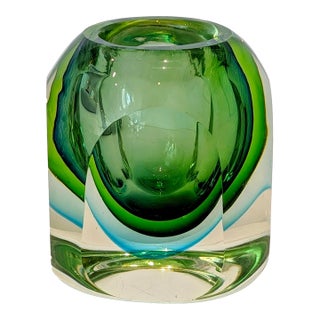 Vintage Green and Blue Murano Sommerso Vase For Sale