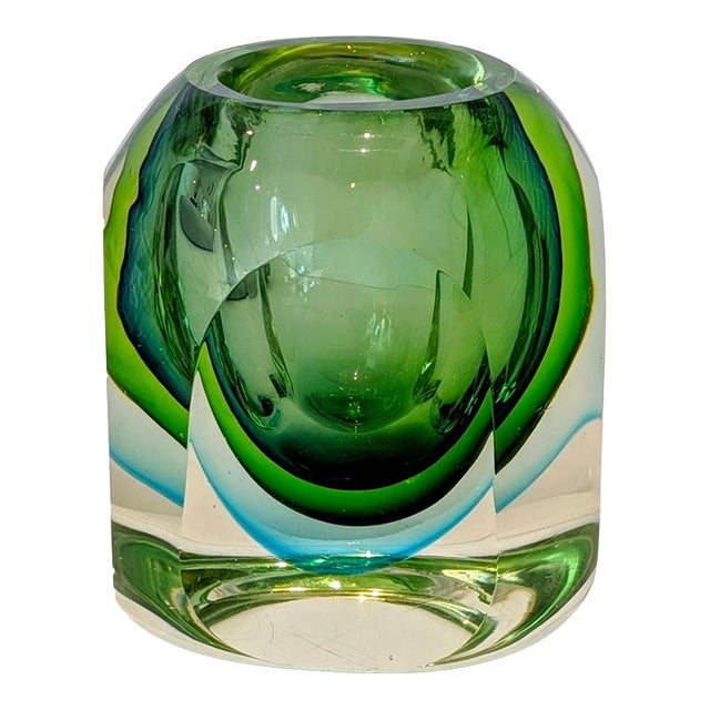 Vintage Green and Blue Murano Sommerso Vase For Sale