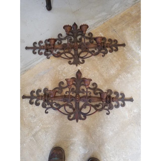 Wood 1970s Horizontal Iron Wall Sconces - A Pair For Sale - Image 7 of 12