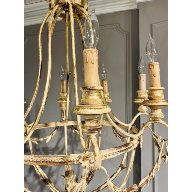 1990s Myran Allan Luxury Lighting Italian Sand and Gold Leaf Finished Iron Chandelier For Sale - Image 5 of 7