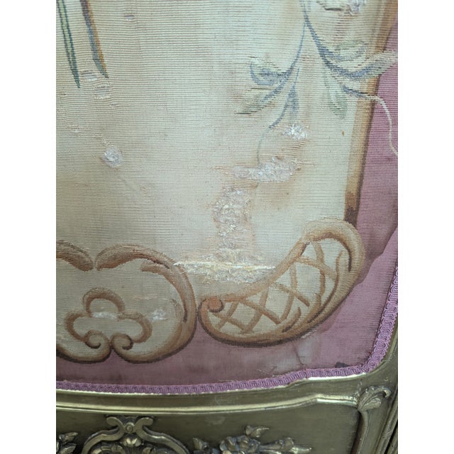 Antique Early 1800s French Louis XV Style Three-Panel Screen in Wood Frame With Floral Tapestry Panels For Sale In New York - Image 6 of 14
