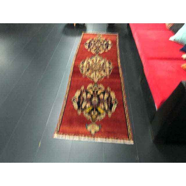 Boho Chic Vintage Traditional Turkish Oushak Handmade Red Runner Rug For Sale - Image 3 of 11
