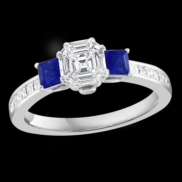 0.70 Ct Natural Sapphire & 0.75 Ct Diamond 18 Karat White Gold Cocktail Ring For Sale - Image 17 of 18