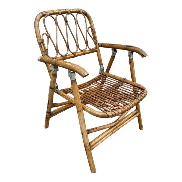 Rattan Folding Armchairs, 1960, Set of 4 For Sale