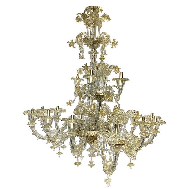 Murano glass boat chandelier, Rezzonico style, from the first half of the 20th century (1930s-40s), blown and handcrafted...