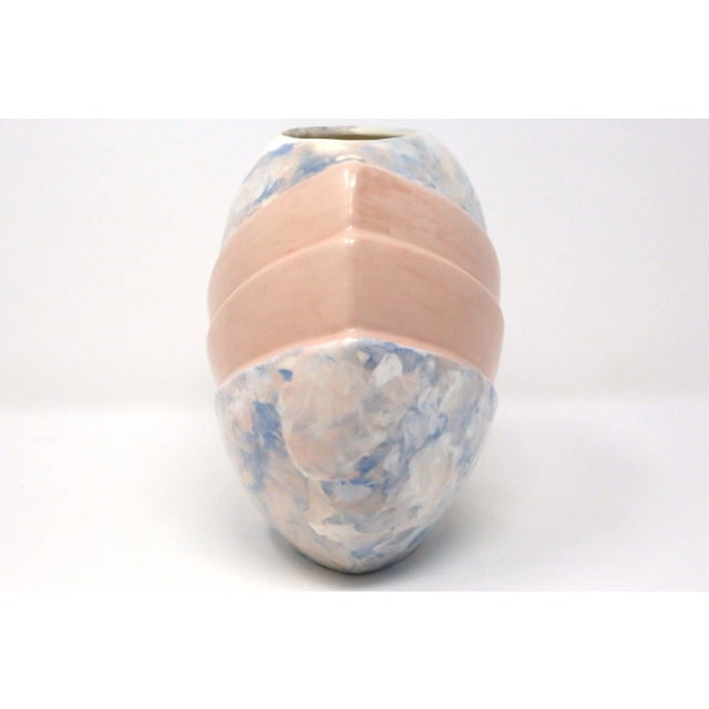 1960s 1960's Mid-Century Pink Blue and White Art Deco Ceramic Vase For Sale - Image 5 of 9