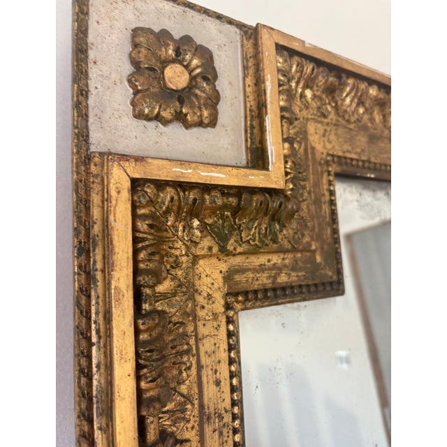Gold Antique French Louis XVI Directoire Giltwood Mirror With Aged Mercury Glass For Sale - Image 8 of 10