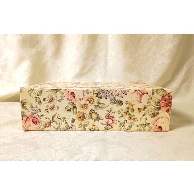 Jewelry Box With Mirror Cabbage Rose Chinz Fabric Dresser Top Vanity Organizer For Sale - Image 4 of 12