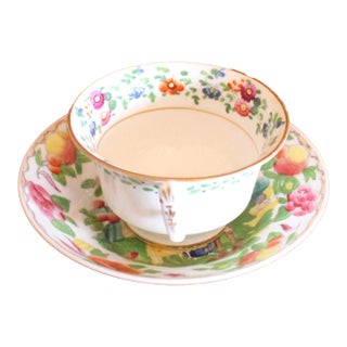 Antique English Porcelain Tea Cup and Saucer, Floral Decoration For Sale