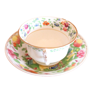 Antique English Porcelain Tea Cup and Saucer, Floral Decoration