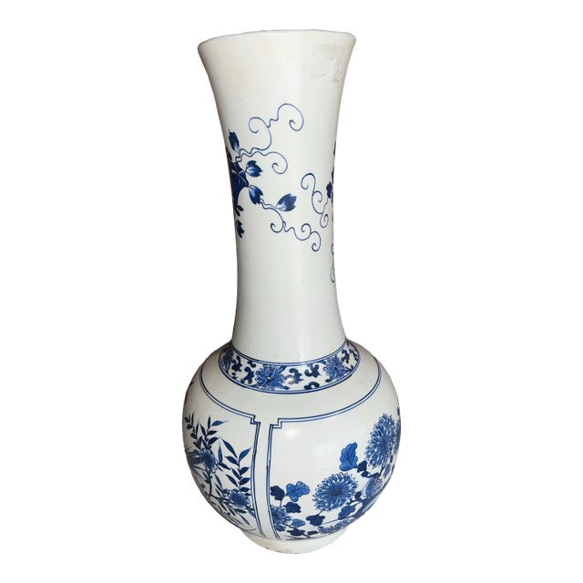 Large Heavy Chinese Vintage Porcelain Vase Blue & White For Sale