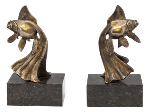 Art Deco Bronze Fancy Goldfish Bookends by Georges Raoul Garreau, 1920s, Set of 2