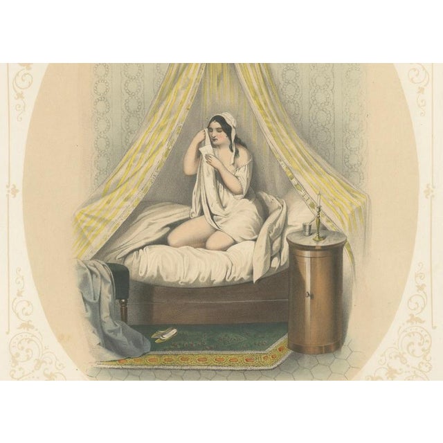 Bülow, Set of Three Erotic Boudoir Lithographs, 1850, Lithograph For Sale - Image 6 of 13