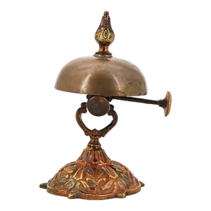 1900s French Brass Hotel Bell Ringer Brass and Porcelain Knob
