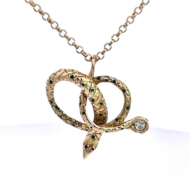 1960s 1960s Snake Pendant on 18k Gold Chain For Sale - Image 5 of 9