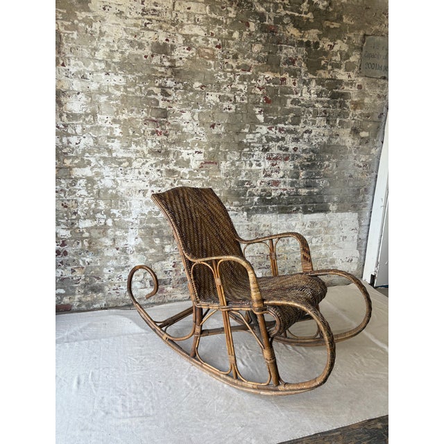 Wood Vintage Wicker and Rattan Rocking Chair For Sale - Image 7 of 8