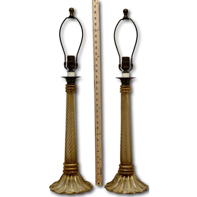 Mid-Century Modern Mid 20th Century Mid Century Hand Made Italian Murano Goldstone Art Glass Table Lamp Bases - a Pair For Sale - Image 3 of 18